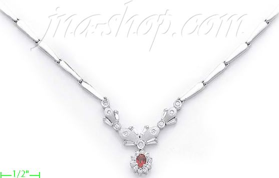 14K Gold Fancy CZ Sets Necklace 17" - Click Image to Close