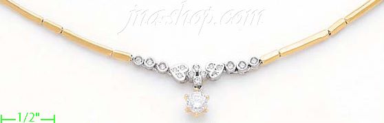 14K Gold Fancy CZ Sets Necklace 17" - Click Image to Close