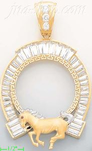14K Gold Horse & Horseshoe Bezel Coin Charm Pendant
