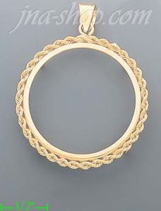 14K Gold Braided Rope Bezel Coin Charm Pendant