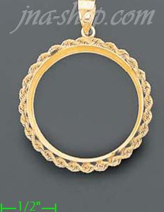 14K Gold Braided Rope Bezel Coin Charm Pendant