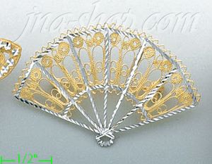 14K Gold Filigree Hand-held Fan Brooch Pin