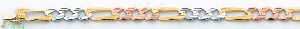 14K Gold Assorted Link 3Color Chain 24" 8mm