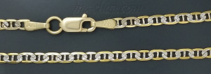 14K Gold Flat Mariner White Pave Chain 16" 2.4mm