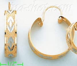 14K Gold Swiss Cut & Designed Hoop Earrings