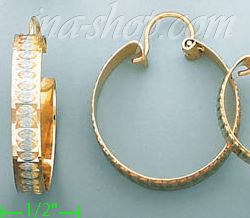 14K Gold Swiss Cut & Designed Hoop Earrings