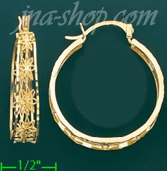 14K Gold Filigree Hoop Earrings