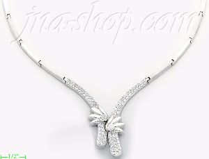 14K Gold Fancy CZ Half Sets Necklace 17"