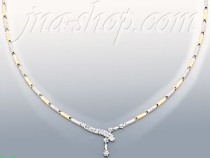 14K Gold Fancy CZ Half Sets Necklace 17"