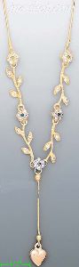 14K Gold Leaves Flowers Heart Light Fancy Necklace 17"