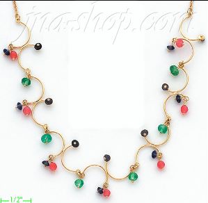 14K Gold Fancy Colored Stone Sets Necklace 17"