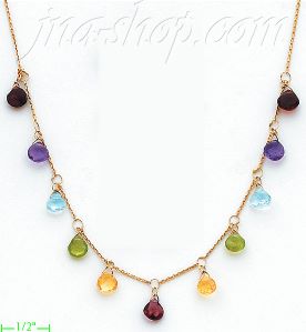 14K Gold Fancy Colored Stone Sets Necklace 17"