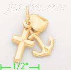 14K Gold Cross Anchor & Heart Italian Charm Pendant