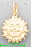 14K Gold 3D Sun w/Face Design on Both Sides Charm Pendant