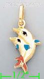 14K Gold Jumping Dolphins Enamel Charm Pendant