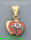 14K Gold Heart w/Flower Enamel Charm Pendant