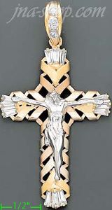 14K Gold Crucifix CZ Cross Charm Pendant