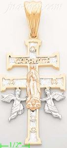 14K Gold Crucifix Caravaca CZ Cross Charm Pendant