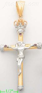 14K Gold Crucifix w/Crown CZ Cross Charm Pendant