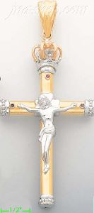 14K Gold Crucifix w/Crown CZ Cross Charm Pendant