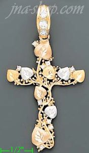 14K Gold CZ Cross Charm Pendant