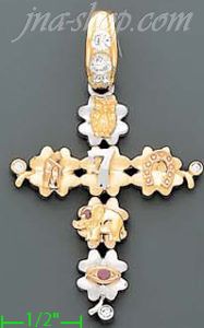 14K Gold CZ Cross Charm Pendant