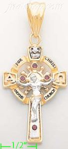 14K Gold CZ Cross Charm Pendant