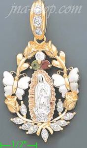 14K Gold Virgin of Guadalupe CZ Charm Pendant