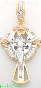 14K Gold Cross CZ Charm Pendant