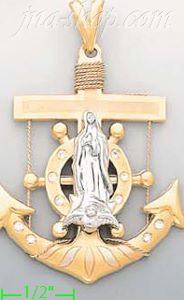 14K Gold Anchor w/Virgin CZ Charm Pendant