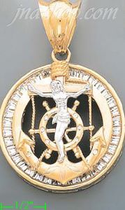 14K Gold Anchor Crucifix CZ Charm Pendant