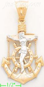 14K Gold Anchor Cross Crucifix CZ Charm Pendant