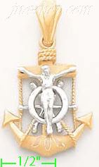 14K Gold Anchor Cross Crucifix CZ Charm Pendant