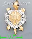 14K Gold Turtle CZ Charm Pendant
