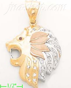 14K Gold Lion Head CZ Charm Pendant