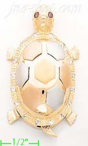14K Gold Turtle CZ Charm Pendant