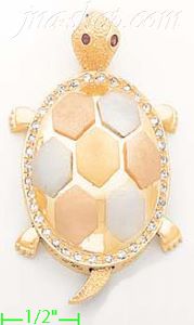 14K Gold Turtle CZ Charm Pendant