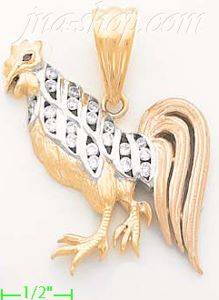 14K Gold Rooster CZ Charm Pendant