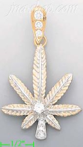 14K Gold Marijuana Leaf CZ Charm Pendant