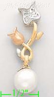 14K Gold Roses w/Pearl CZ Charm Pendant