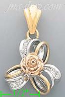 14K Gold Rose on Bow CZ Charm Pendant