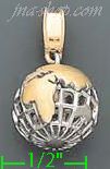 14K Gold Mesh Globe World CZ Charm Pendant