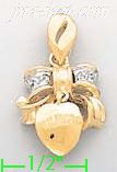 14K Gold Bow w/Heart CZ Charm Pendant