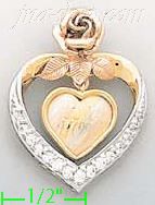 14K Gold Heart w/Rose & Dangling I Love You Heart CZ Charm Penda
