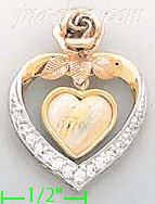 14K Gold Heart w/Rose & Dangling I Love You Heart CZ Charm Penda