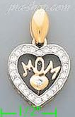 14K Gold Mom Heart CZ Charm Pendant