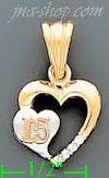 14K Gold 15 Años Double Heart CZ Charm Pendant