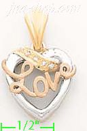 14K Gold Love Heart CZ Charm Pendant