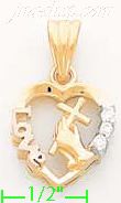 14K Gold Love Heart w/Hand Holding Cross CZ Charm Pendant