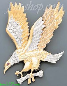 14K Gold Striking Eagle CZ Charm Pendant